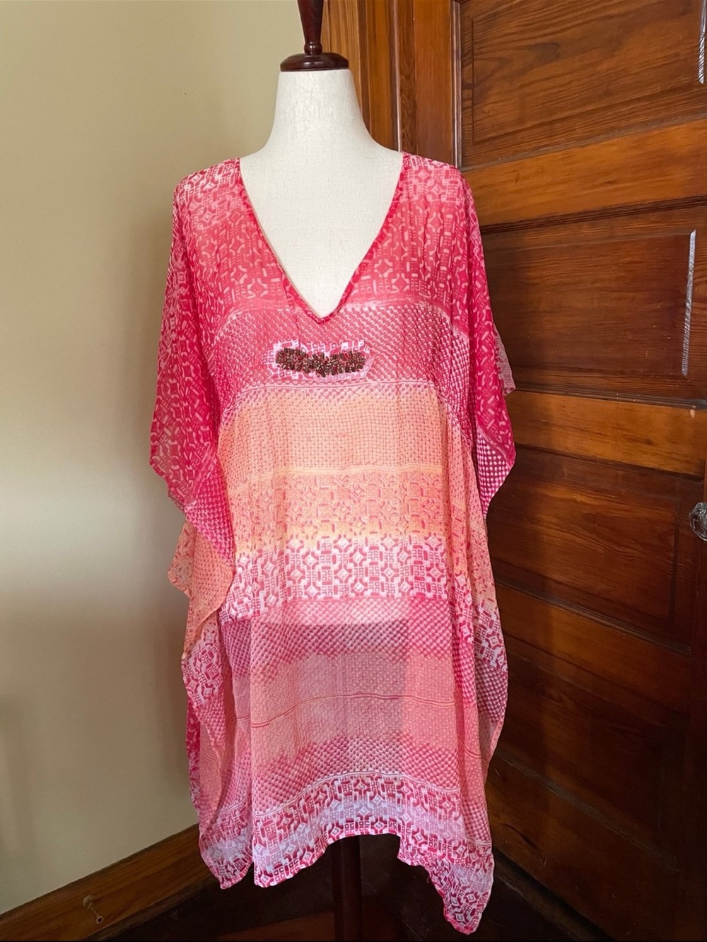 Cynthia Rowley Pink to Peach Ombre V-Neck Kaftan Coverup